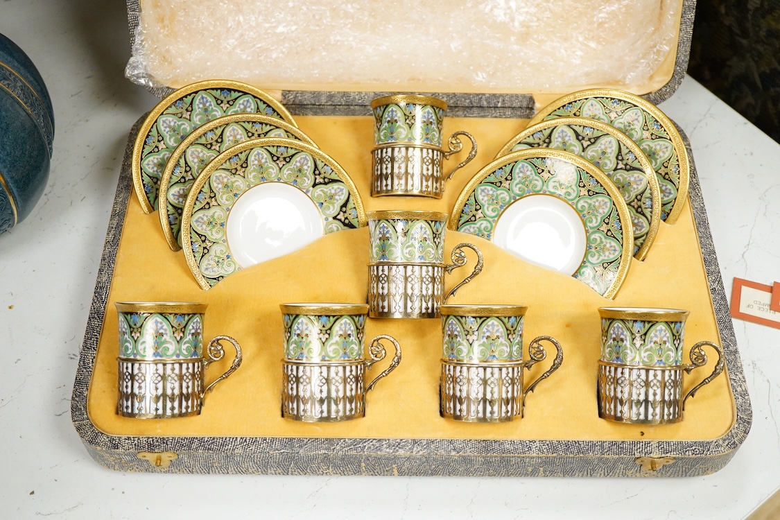 A Wedgwood silver mounted coffee set and a Royal Worcester powder blue vase - 24cm high.